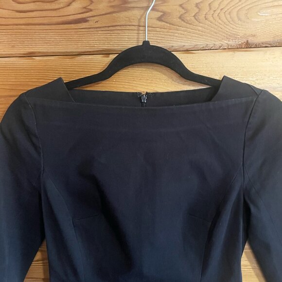 Banana Republic Black Square Neck 3/4 Sleeve Business Casual Sheath Dress Size 0 - Picture 4 of 8